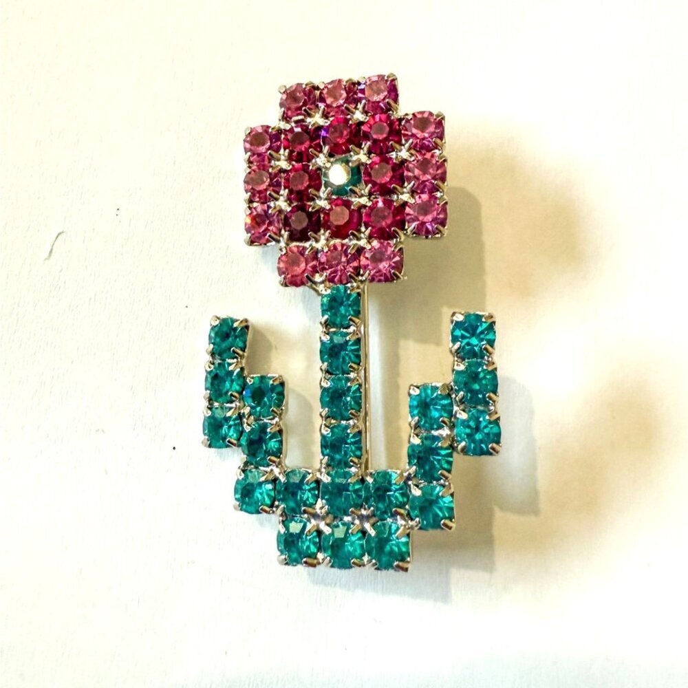 Dorothy Bauer Rhinestone Pink Flower Power Brooch